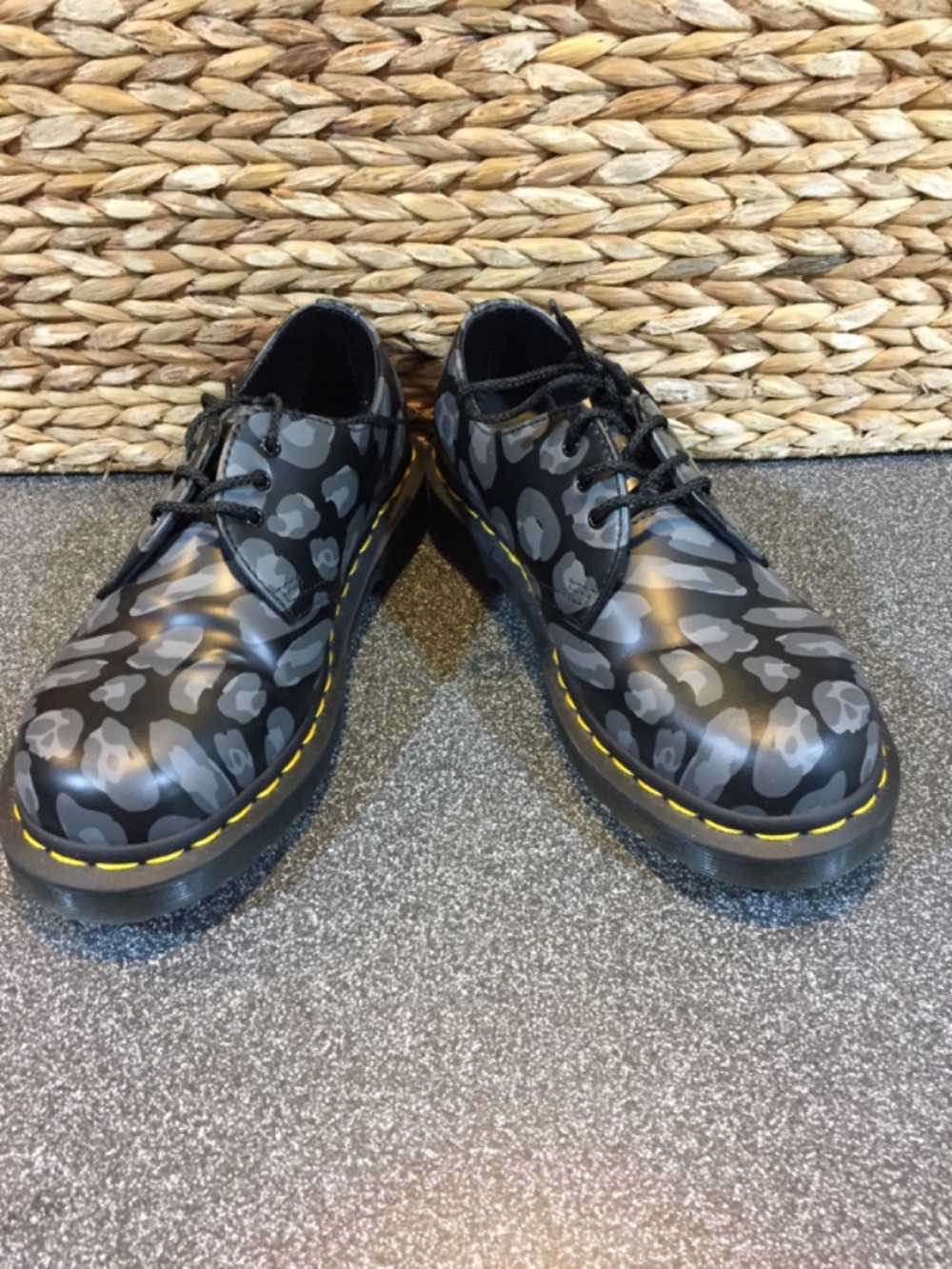 Dr. Martens Black and Gray Leopard Print 3-Eye Oxford Shoes - Picture 12 of 13